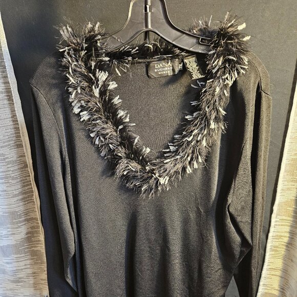 Dana Buchman Feather Trim Long Sleeve Black Women's Size 2X - Picture 1 of 7